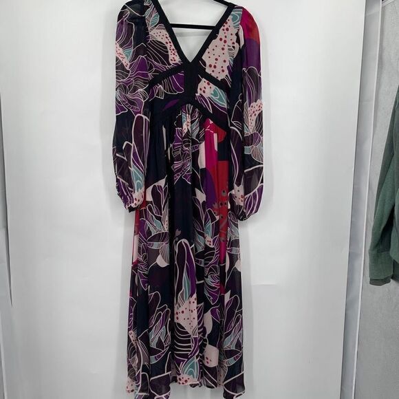 Anthropologie Let Me Be Multicolor Lined V-Neck Floral Midi Dress Size Small - Picture 8 of 13
